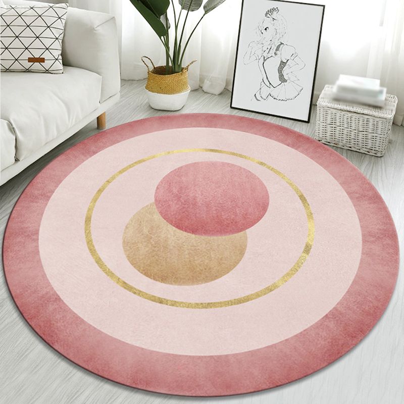 Nordic Style Round Bedroom Rug Indoor Rug Polyster Anti-Slip Backing Washable Rug