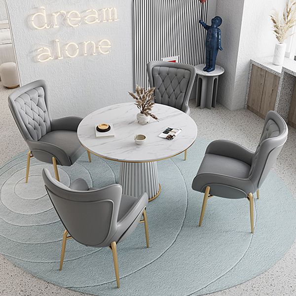 Minimalist Kitchen Standard Dining Table White Sintered Stone Dining Table with Pedestal Base