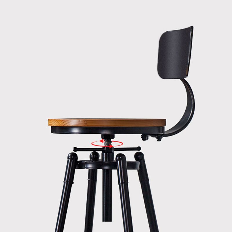 Coffee Shop Footrest Bar Stool Wood Counter-height Stool with Iron Legs
