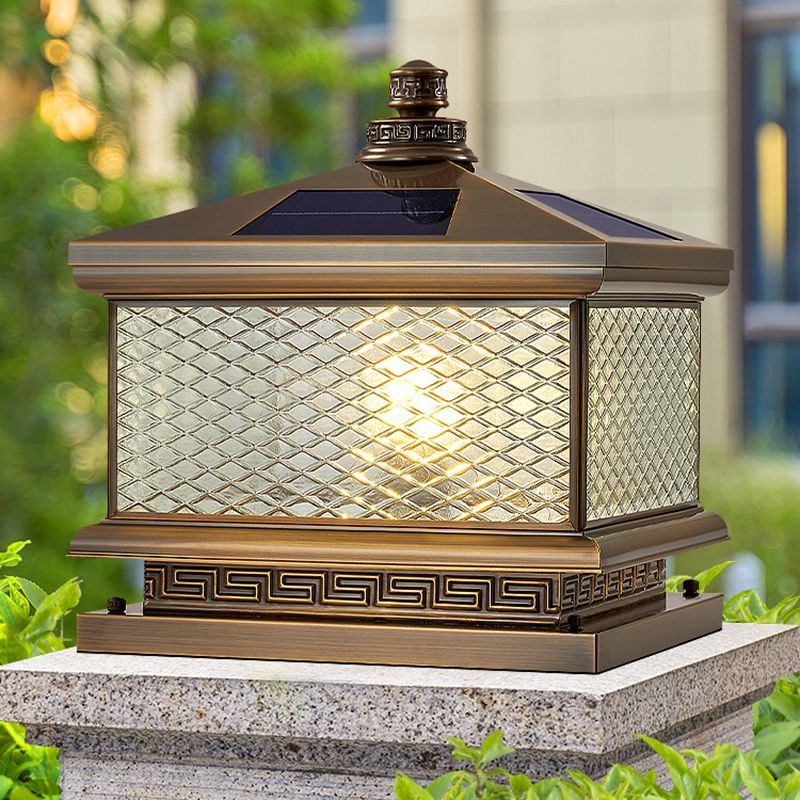 Rectangular Shape Metal Solar Pillar Lamp Modern 1-Light Outdoor Waterproof Light