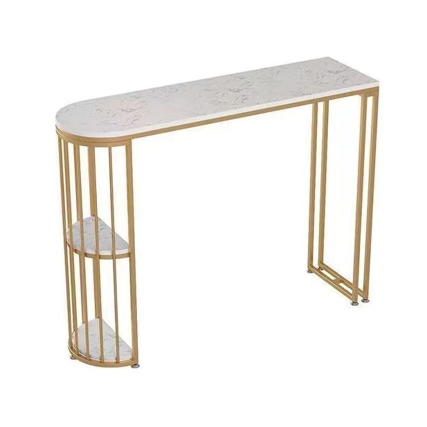 Free Form Stone Top Bar Height Table Industrial Double Pedestal Bar Table with Storage