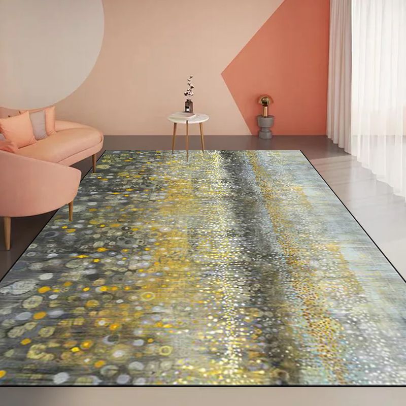 Novelty Abstract Rug Grey and Yellow Polyester Rug Machine Washable Non-Slip Area Rug for Bedroom