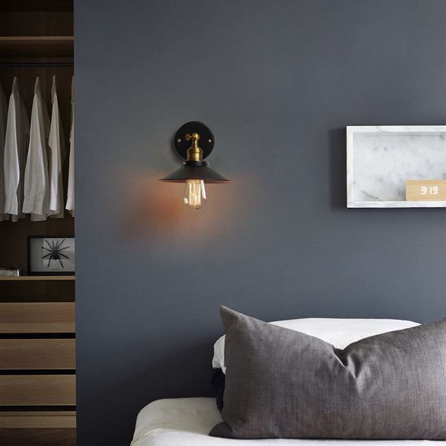Lámpara de pared de la pared de cono industrial lámpara de metal de 1 luces de 1 luces en negro