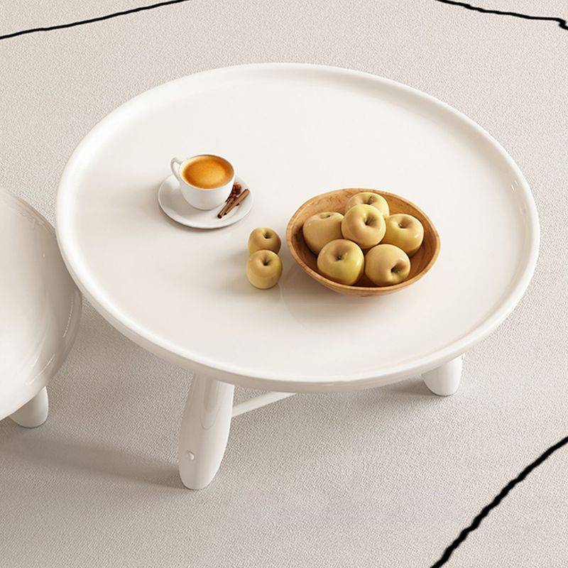White Contemporary Oval and Round Wood Coffee Table with Drawer