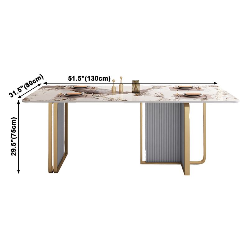 Sintered Stone Top Dining Table in White Modern Kitchen Table with Double Pedestal