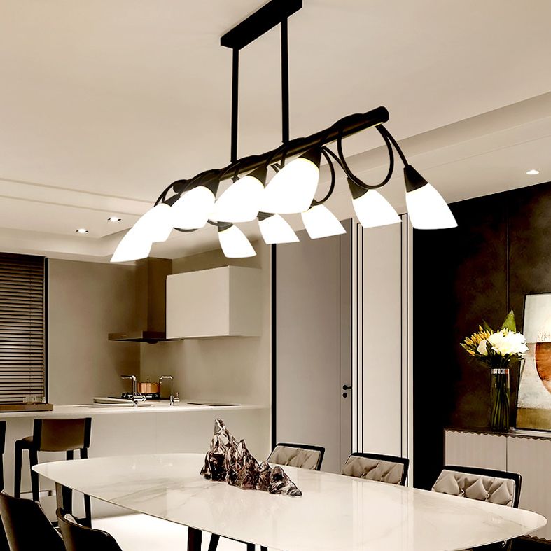 Glass Shaded Island Lighting Fixture Minimalist Style White Island Pendant Light