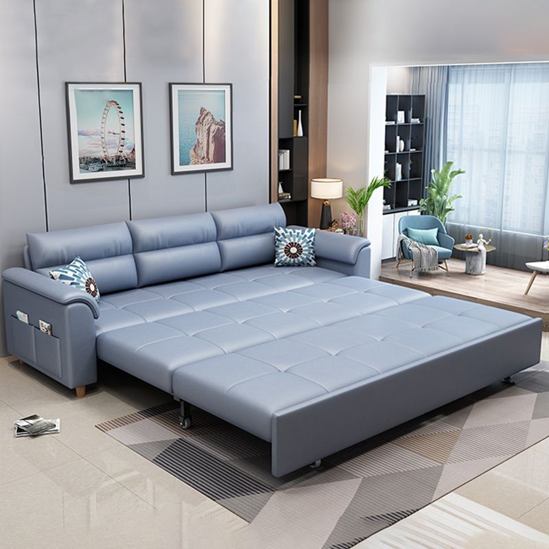 Cotton Blend and Faux Leather Biscuit Back Pillow Top Arm Couch Bed