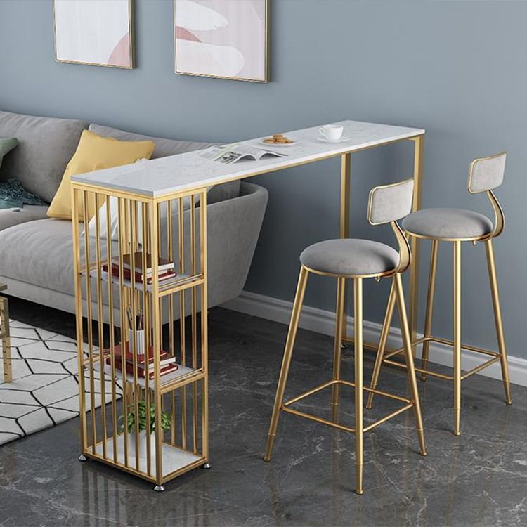 Scandinavian Metal Counter Chair Round Velvet Counter Stool for Living Room