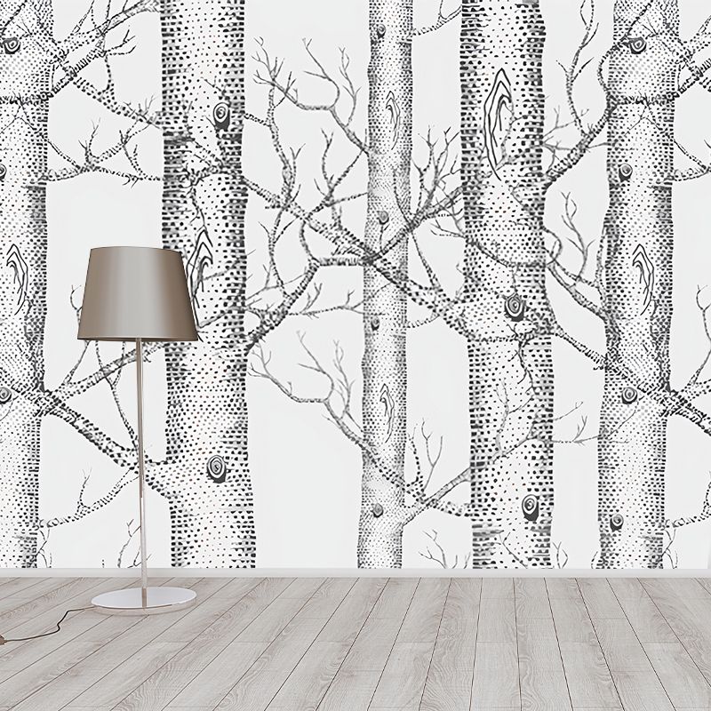 Nordic Birch Tree Wall Art in Grey Bedroom Decorative Wall Mural, Custom-Printed