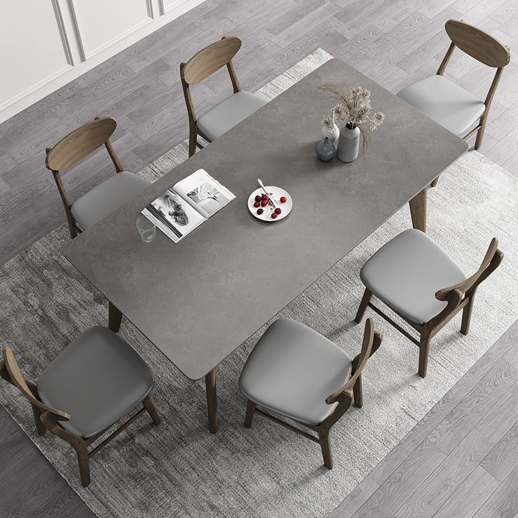 Rectangle Sintered Stone Grey Tone Dining Table Vintage 4 Legs Table for Dining Room