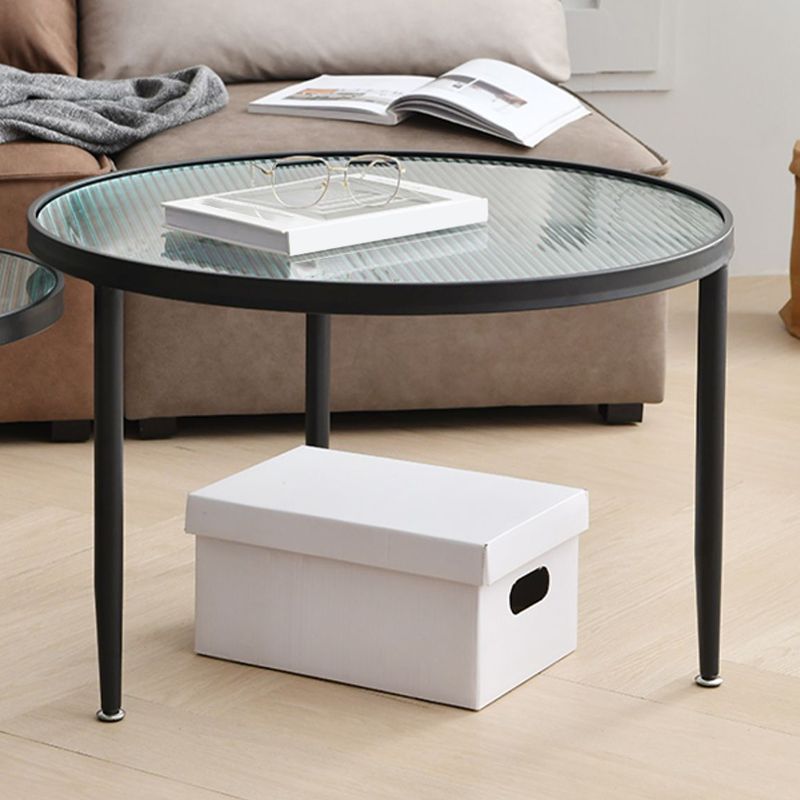 Clear Glass Top Round Coffee Table 3 Legs Cocktail Nesting Table Set