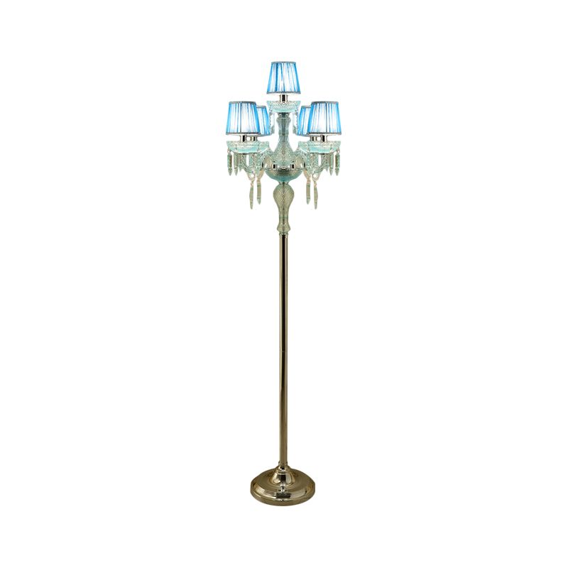 Azul 5/6/7 bombas Ligera de lámpara de lectura de candelabra de cristal tradicional con sombra plisada de barril