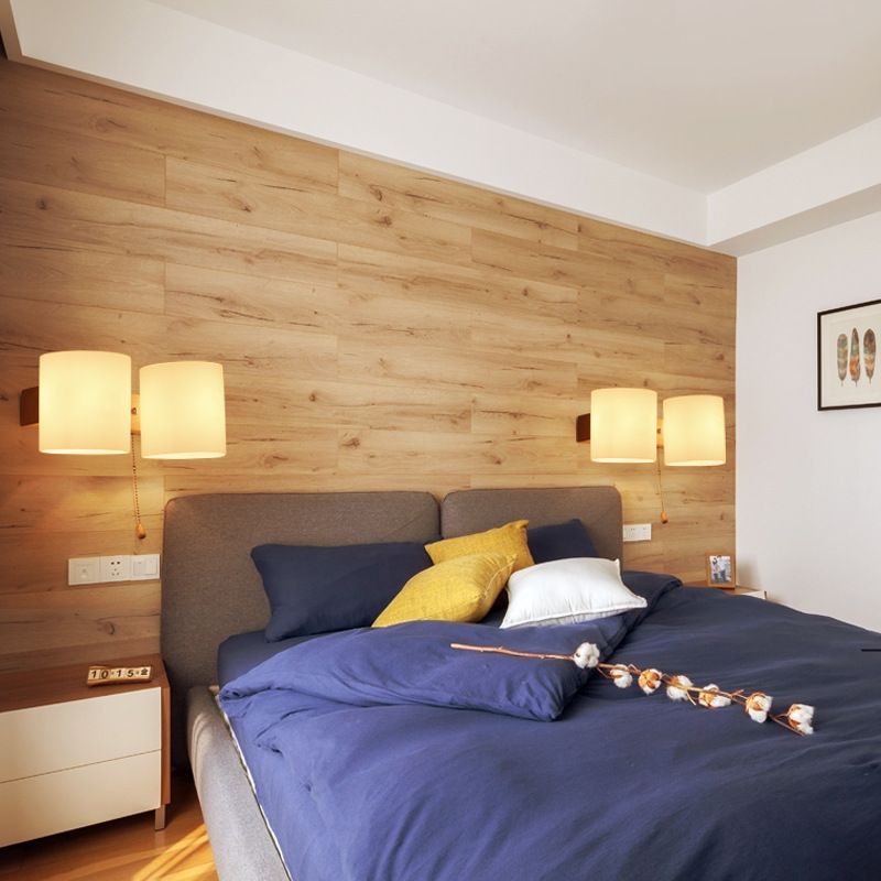 Wooden Cylindrical Wall Lamp in Modern Concise Style White Glass Wall Light for Bedroom