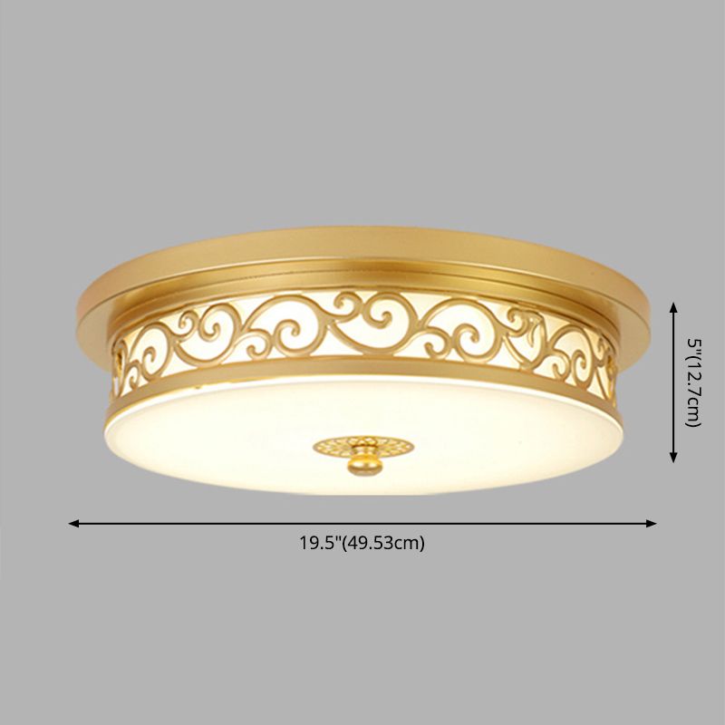 Drum Shaped LED Ceiling Lamp Traditional White Glass Flush Mount Lighting for Dining Room