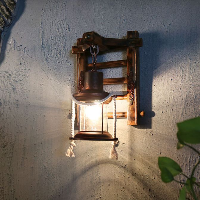 Retro Rustic Style Wall Lighting Ideas Bamboo Hanging Board Suspended Wall Sconce for Attic Tearoom