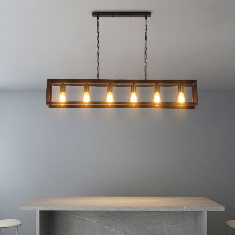 Industrial Style Rectangular Island Pendant Light Metallic Ceiling Light Fixture in Black