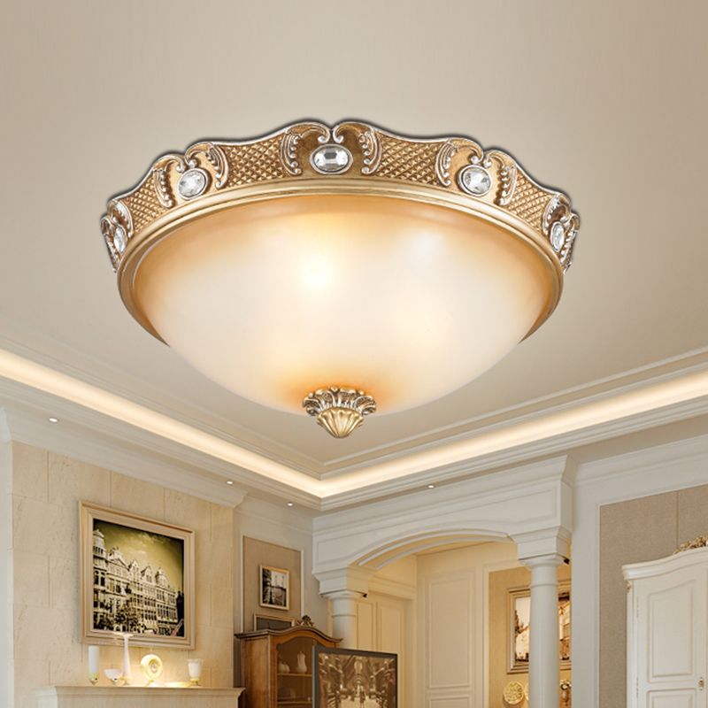 2/3 Bulbs Domed Flush Mount Traditional Beige Opal Glass Flush Ceiling Light Fixture, 14"/18" Width