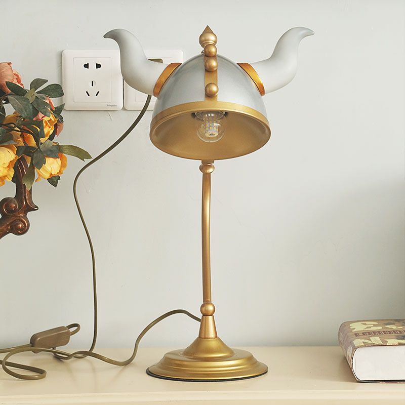 Lampada da studio moderna a lampadina singola con paralume a medaglia, lampada da lavoro a forma di timone in corno di bue grigio
