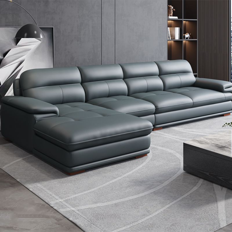 Nordic Stationary Genuine Leather Living Room Recessed Arm Sofa Chaise