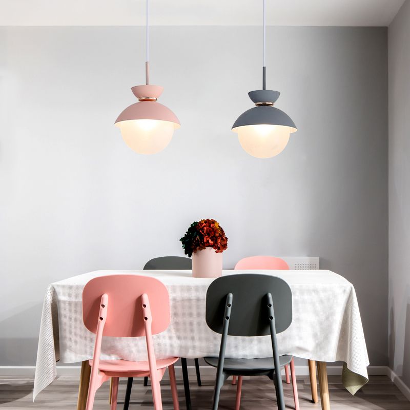 Flared Pendant Lighting Macaron Metal 1 Light Gray/Blue/Pink Hanging Ceiling Light for Dining Room