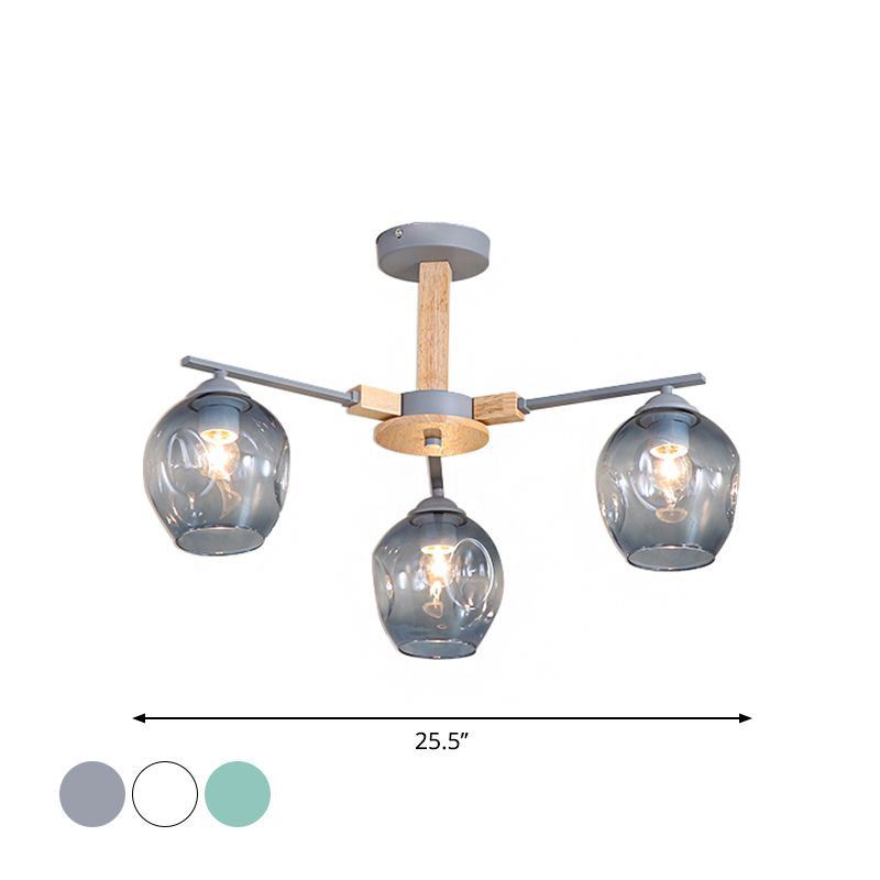Smoke Gray Modo Hanging Light Fixture 3/6 Light Modern Glass Pendant Chandelier for Living Room