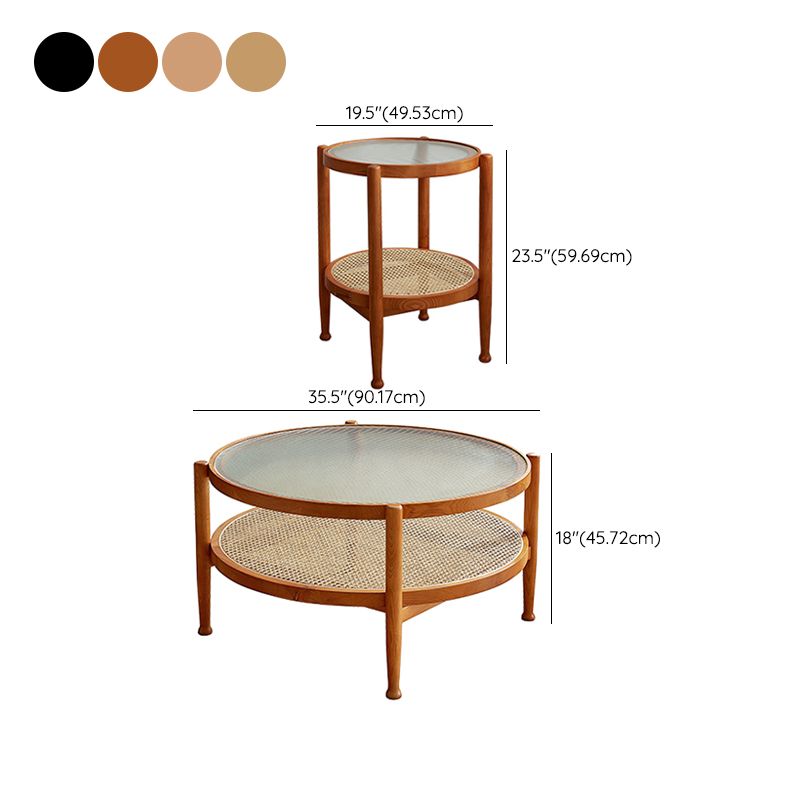 4 Legs Tropical Glass Coffee Table No Distressing Bunching Tables with Shelf