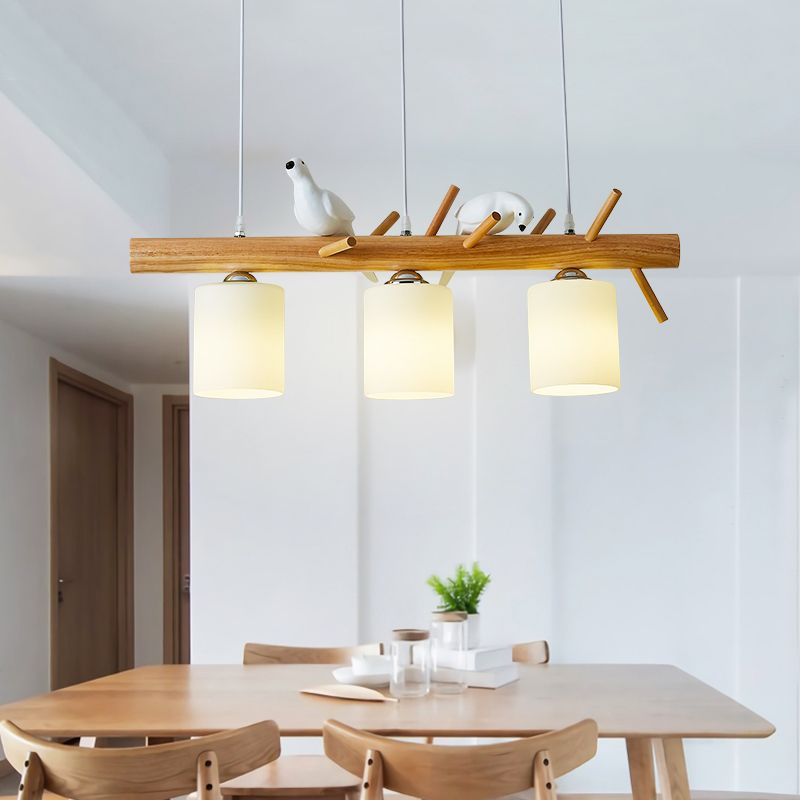 Modern Style Cylinder Shape Island Lights White Glass 3 Light Pendant Lights