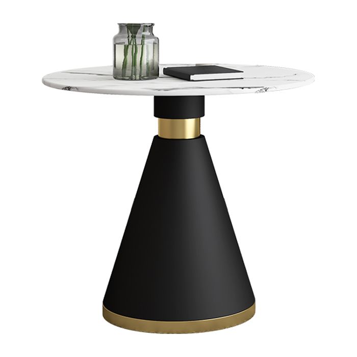 Metal Contemporary Round Dining Table Sintered Stone Top Table with Pedestal Base
