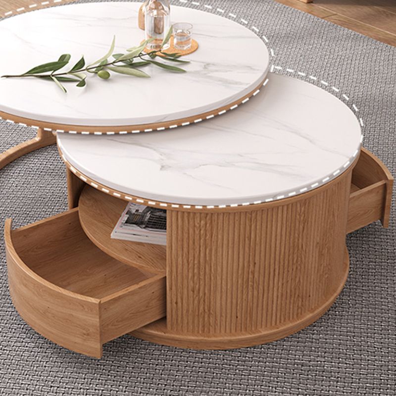 Round Coffee Table Frame Nesting Coffee Table Set with Storage Shelf