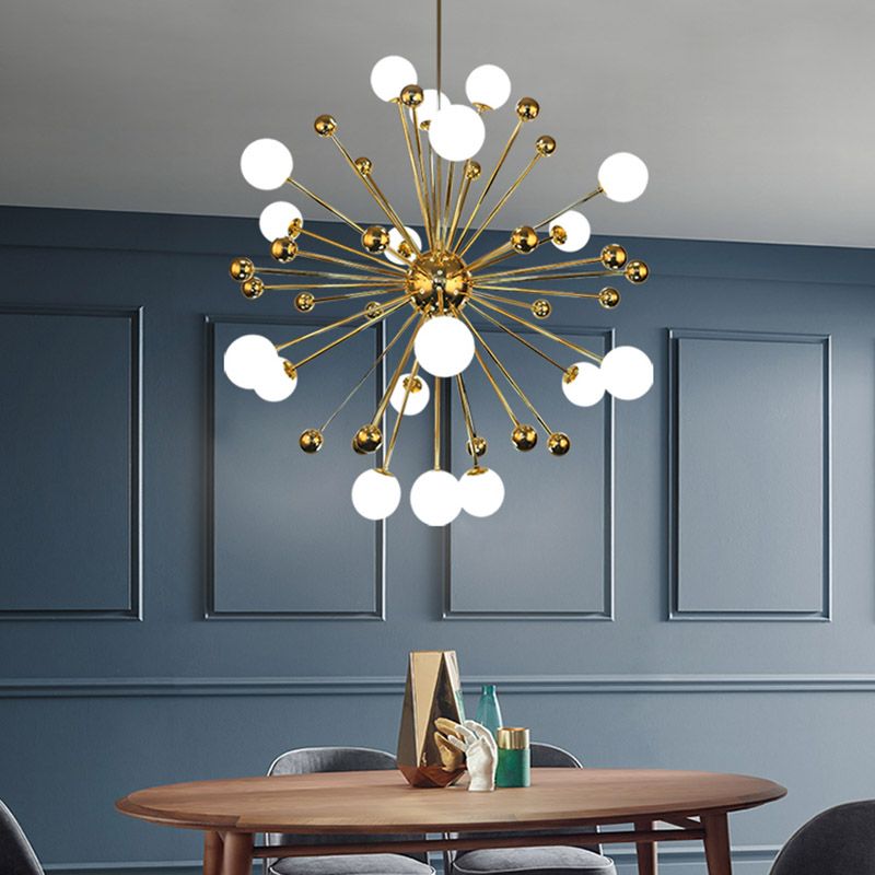 Gold Globe Chandelier Nordic Multi Light Hanging Light with White Glass for Bedroom
