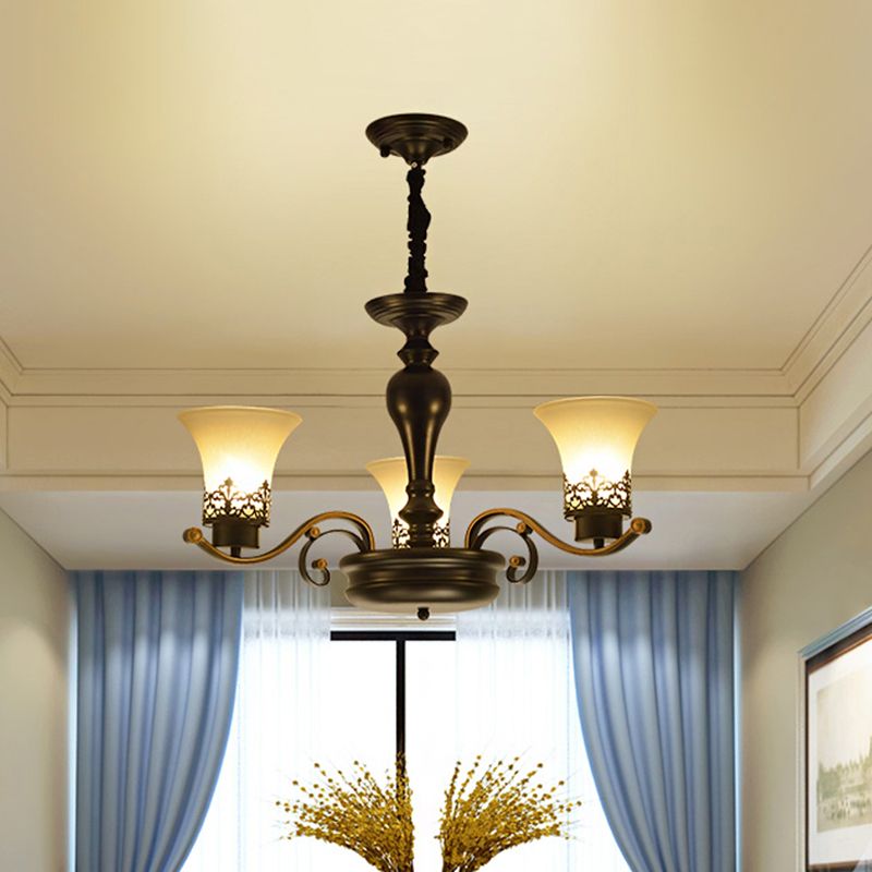 Rustic Style Swooping Arm Chandelier Lighting 3/6/8-Head Metal Ceiling Pendant Light in Black