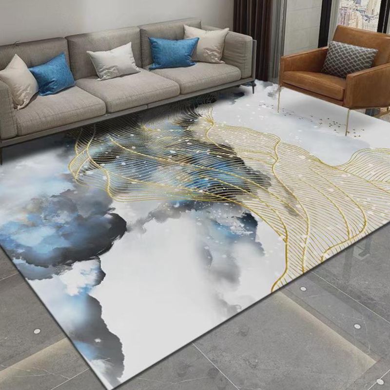 Contemporary Abstract Indoor Rug Trendy Polyester Carpet Non-Slip Backing Rug for Living Room