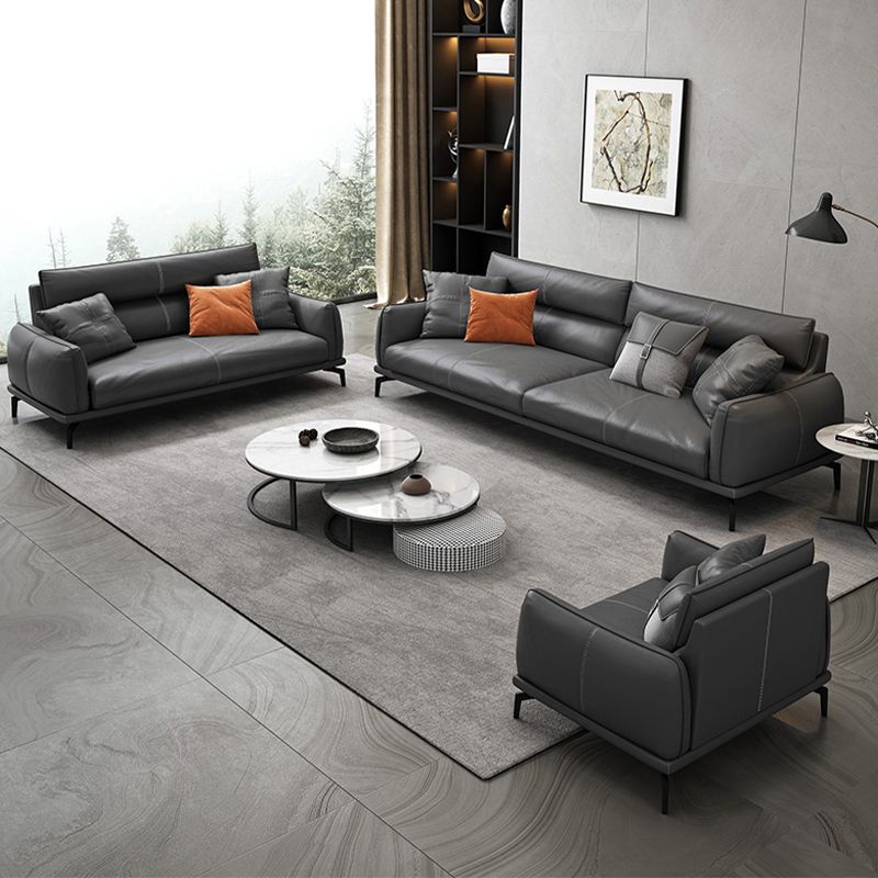 Black Frame Modern Style with Pillow Back Against Leather/leather Seat