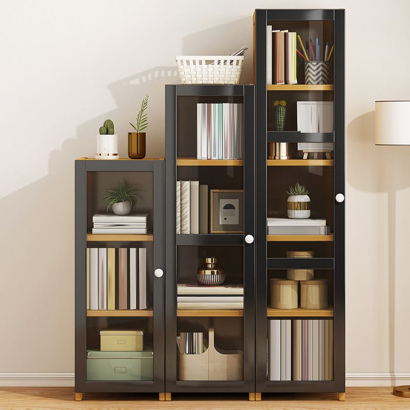 Contemporary Shelf Bookcase Bamboo Bookshelf with Doors for Living Room
