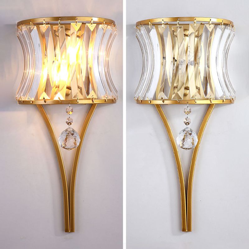 Moderne Stil gebogene Wandleuchten klare Kristall 2 Leichter Wandlampen in Gold und Schwarz