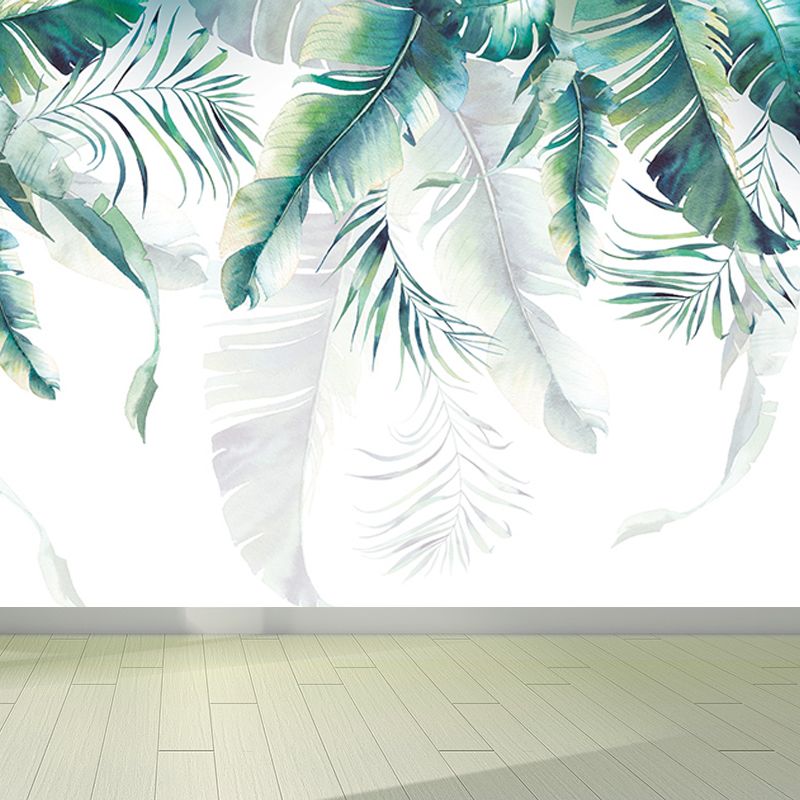 Tropical Banana Leaves Mural Soft Color Living Room Wall Art, Custom Size Available