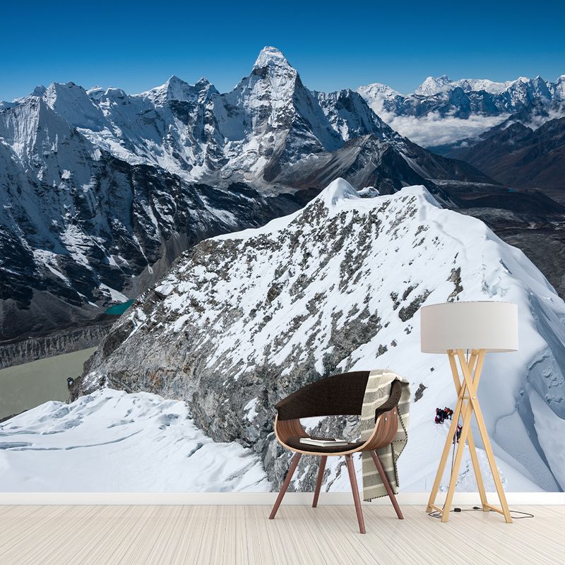 Snow Mountain Landscape Wall Murals Contemporary Non-Woven Fabric Wall Art in Grey-Blue