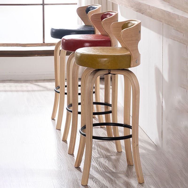 Modern Armless Backrest Counter Stool Wood Kitchen Bar Stool with Pedal and Cushion