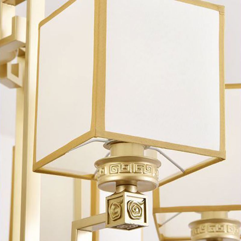 Brass Square Suspension Light Traditional Fabric Lobby Chandelier Light Fixture