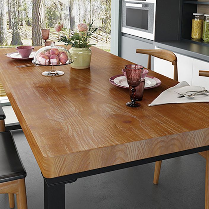 Solid Wood Top Dining Table Rectangle Pine Wood Table with Sled Base in Black