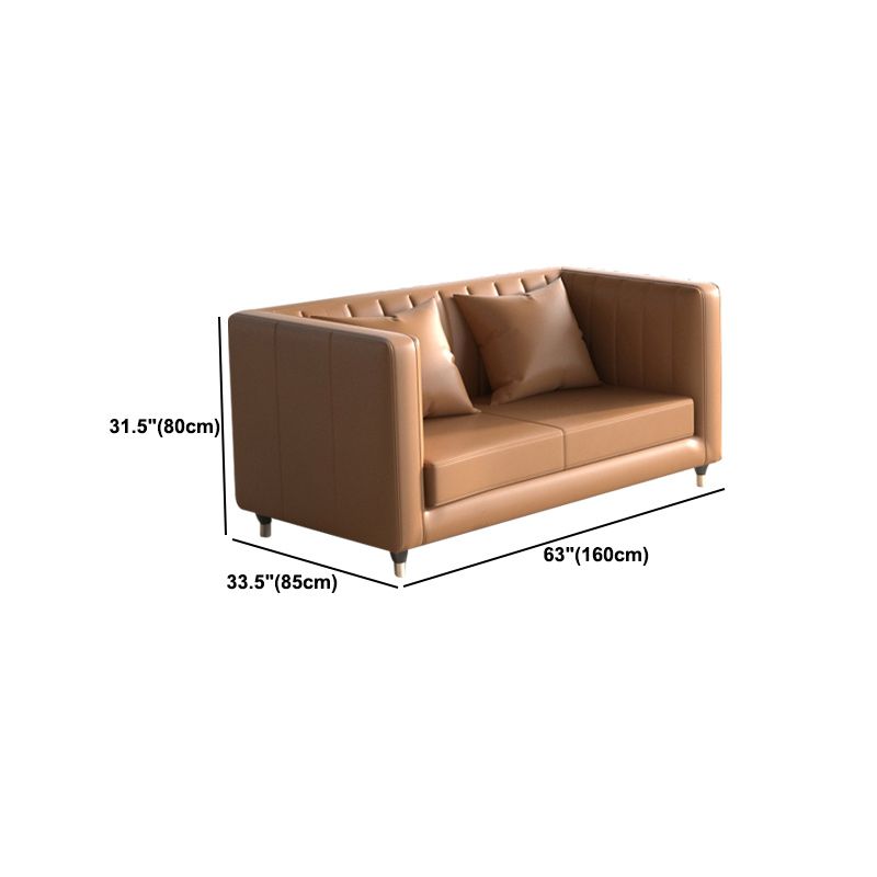Genuine Leather Tuxedo Arm Sofa 33.46" Wide Contemporary Sofa, Brown