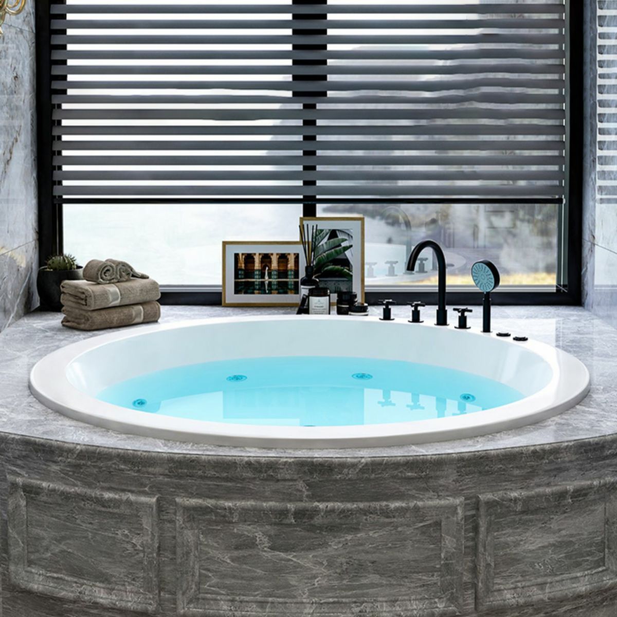 Modern Round Drop-in Bathtub Acrylic-Fiberglass Soaking/Air Bathtub