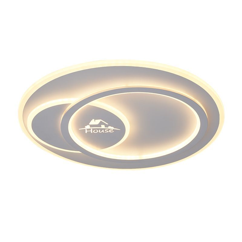 Acrylic Circular Ceiling Flush Mount Modern LED White Flushmount Lighting in Warm/White Light with House Pattern