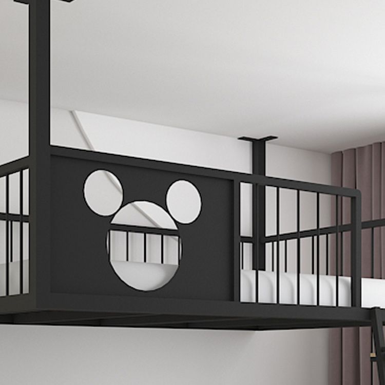 Metal Loft Bed Scandinavian White/Black Kids Bed with Built-In Ladder and Guardrail