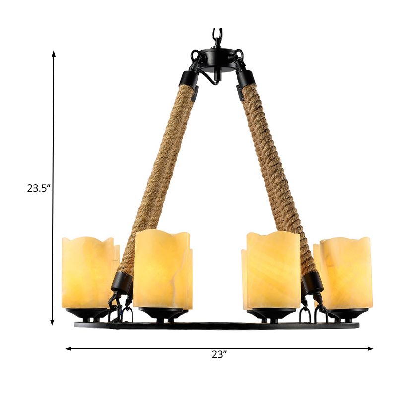 8 Lights Round Chandelier Lighting Rustic Yellow Metal Pendant Light Fixture for Living Room