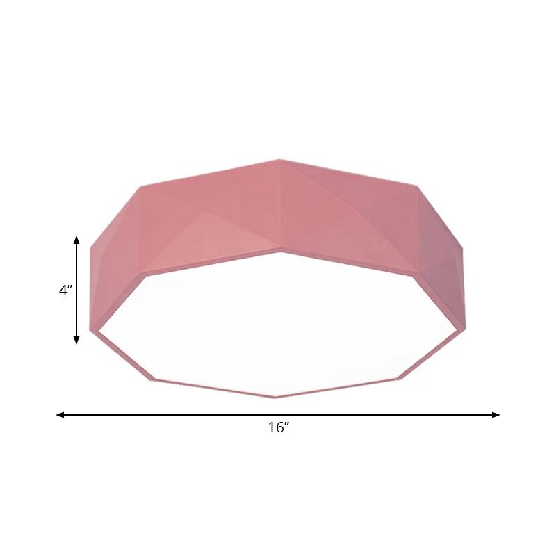 16"/20" Dia Pink/Yellow/Blue/Green Hexagon Ceiling Light Macaron Acrylic LED Flush Mount Light in Third Gear/Warm/White Light for Girls Bedroom