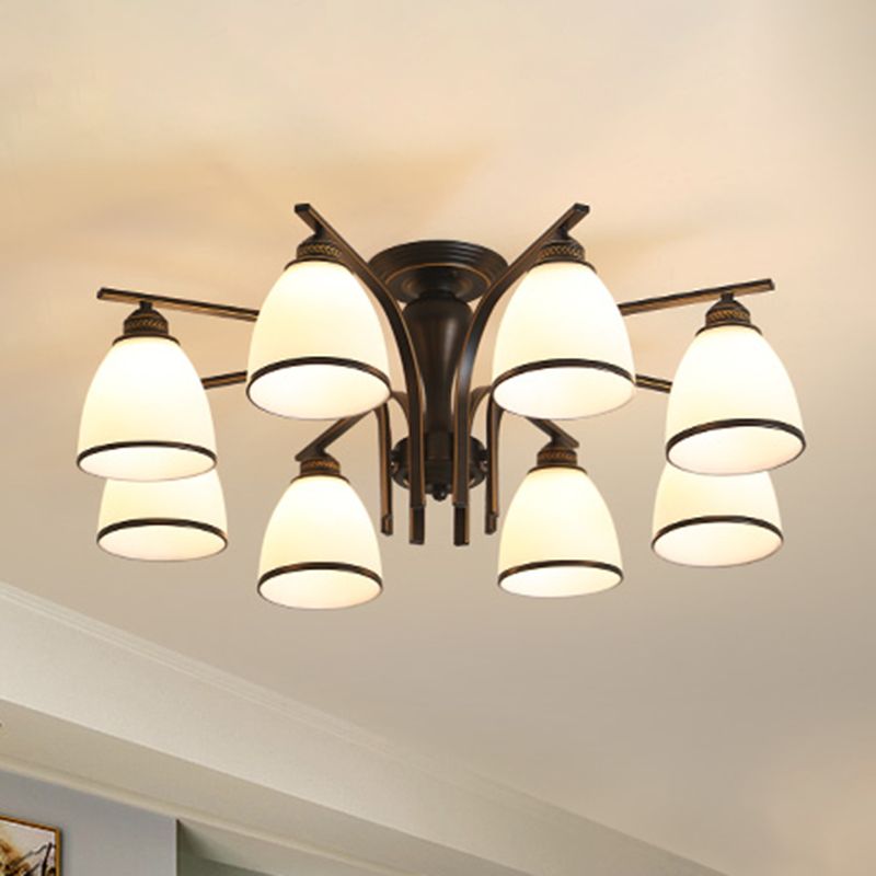 Retro Bell Flush Mount Light Frosted Glas halb Flush Kraut in Schwarz für Wohnzimmer