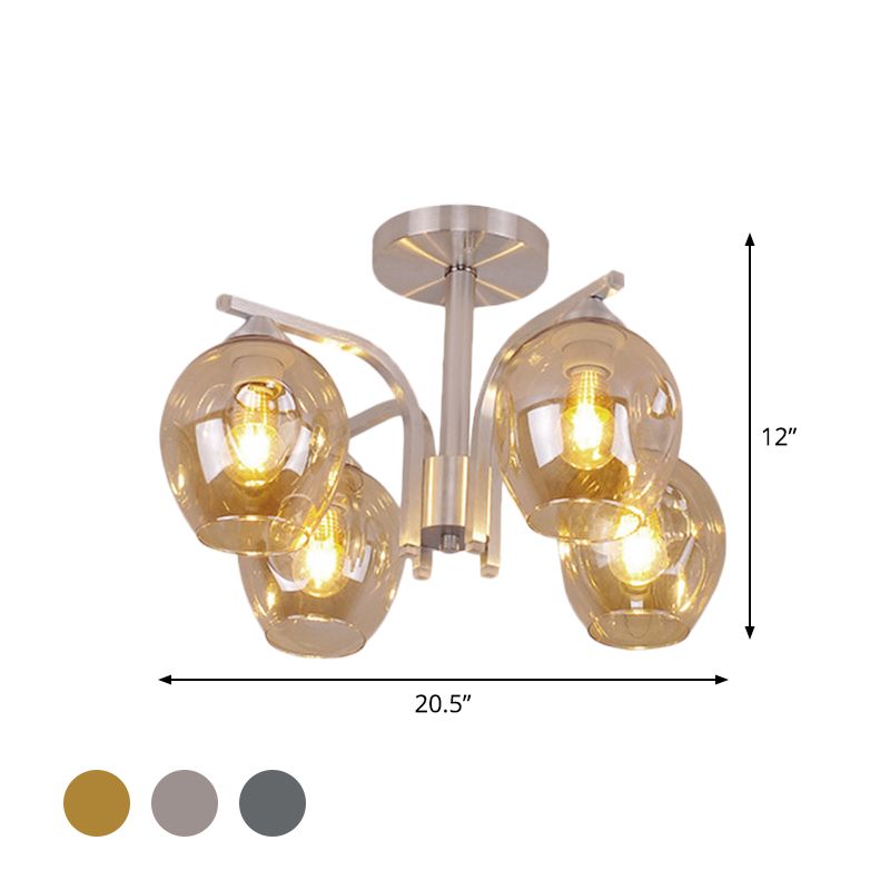 4 Heads Bud Shade Ceiling Light Contemporary Semi Flushmount Light for Dining Room Bedroom