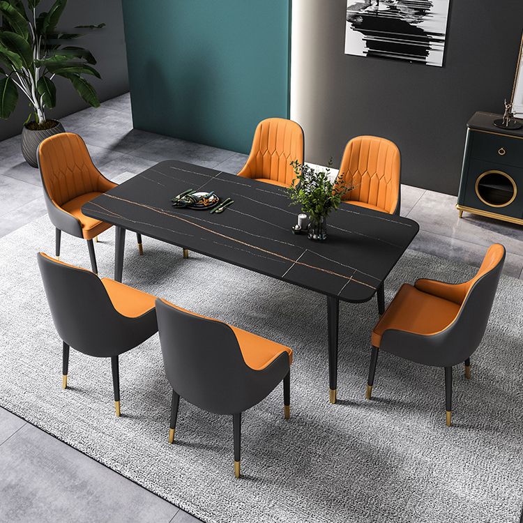 Rectangle Dining Table White and Black Stone Modern Dining Table