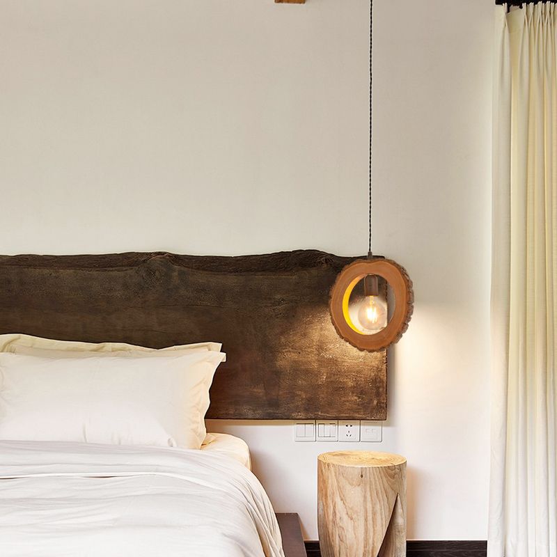 Tree Trunk Slice Ceiling Lamp Creative Nordic Wooden 1-Bulb Dining Room Pendant Light